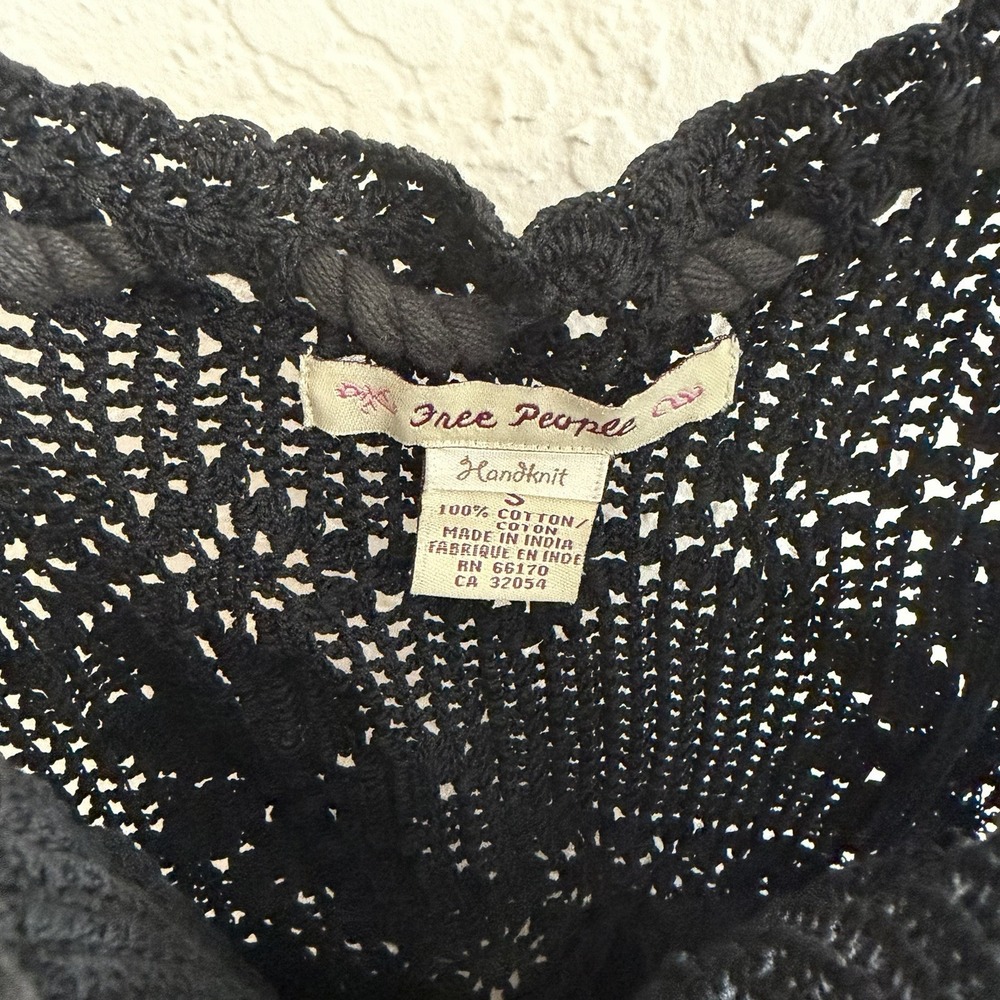 Vtg 90s Y2K Free People Crochet Dress Black Festival‎ Dark Boho Hand Knit Rare - Picture 2 of 8
